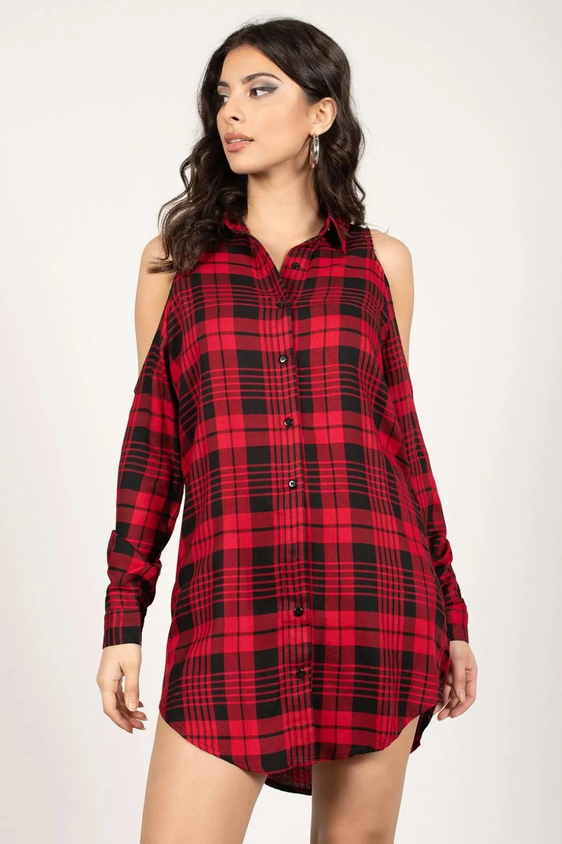 Tobi Mad About Plaid Shift Mini Dress - Red And Black