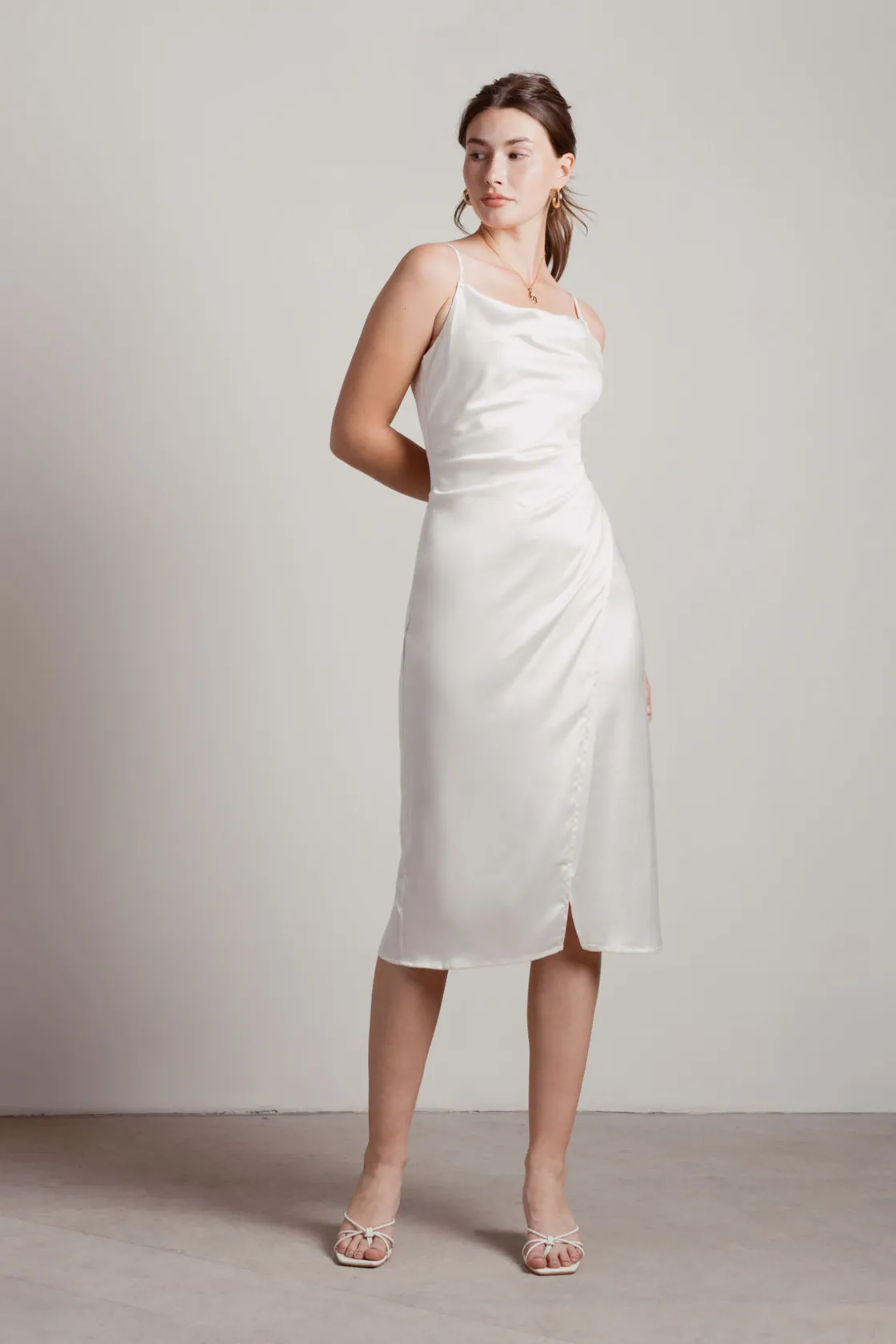 Tobi Maddy Satin Slit Midi Dress - Cabernet Red