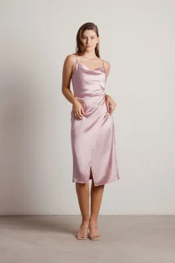 Tobi Maddy Satin Slit Midi Dress - Cabernet Red