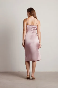 Tobi Maddy Satin Slit Midi Dress - Cabernet Red