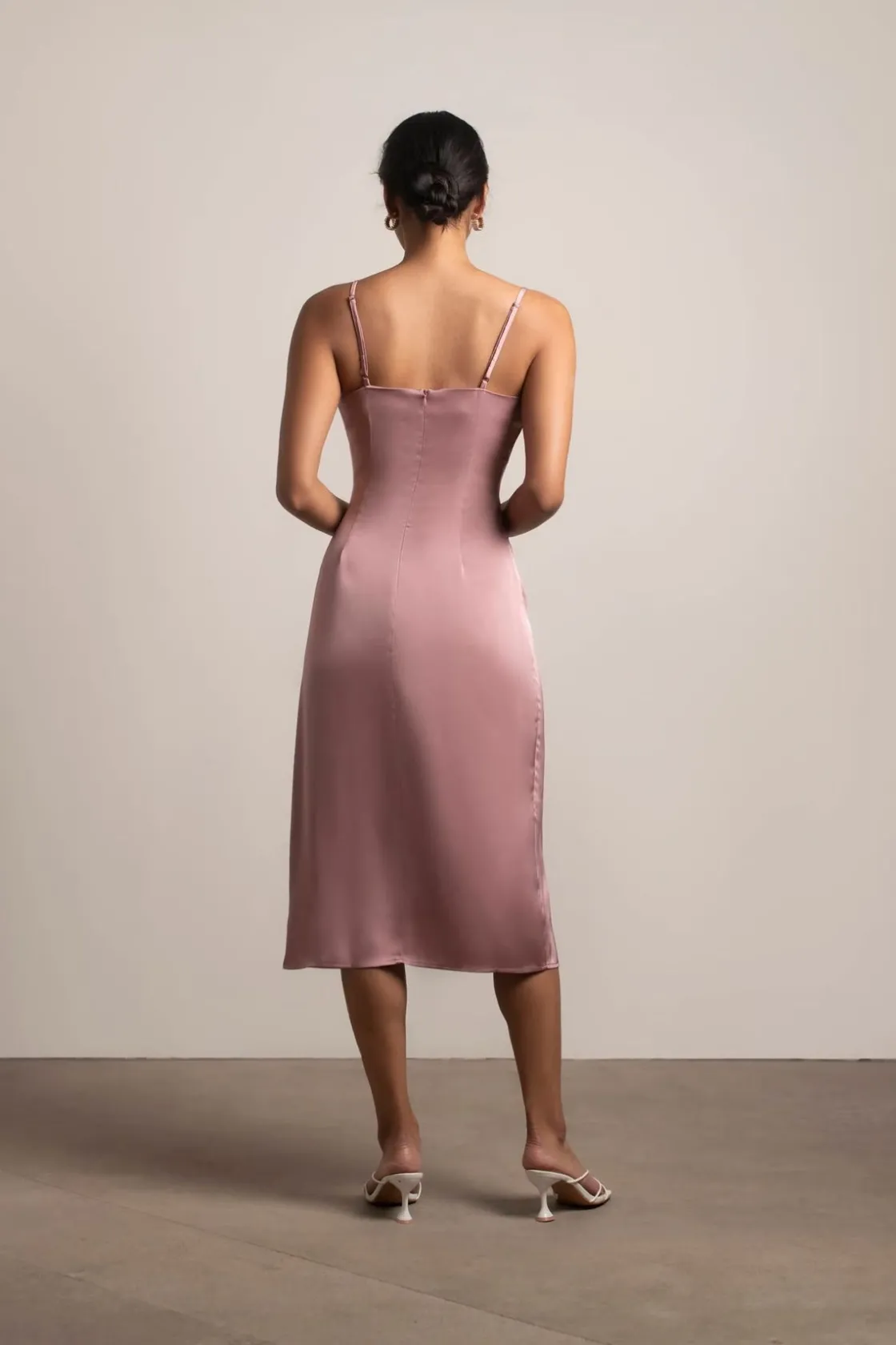 Tobi Maddy Satin Slit Midi Dress - Cabernet Red