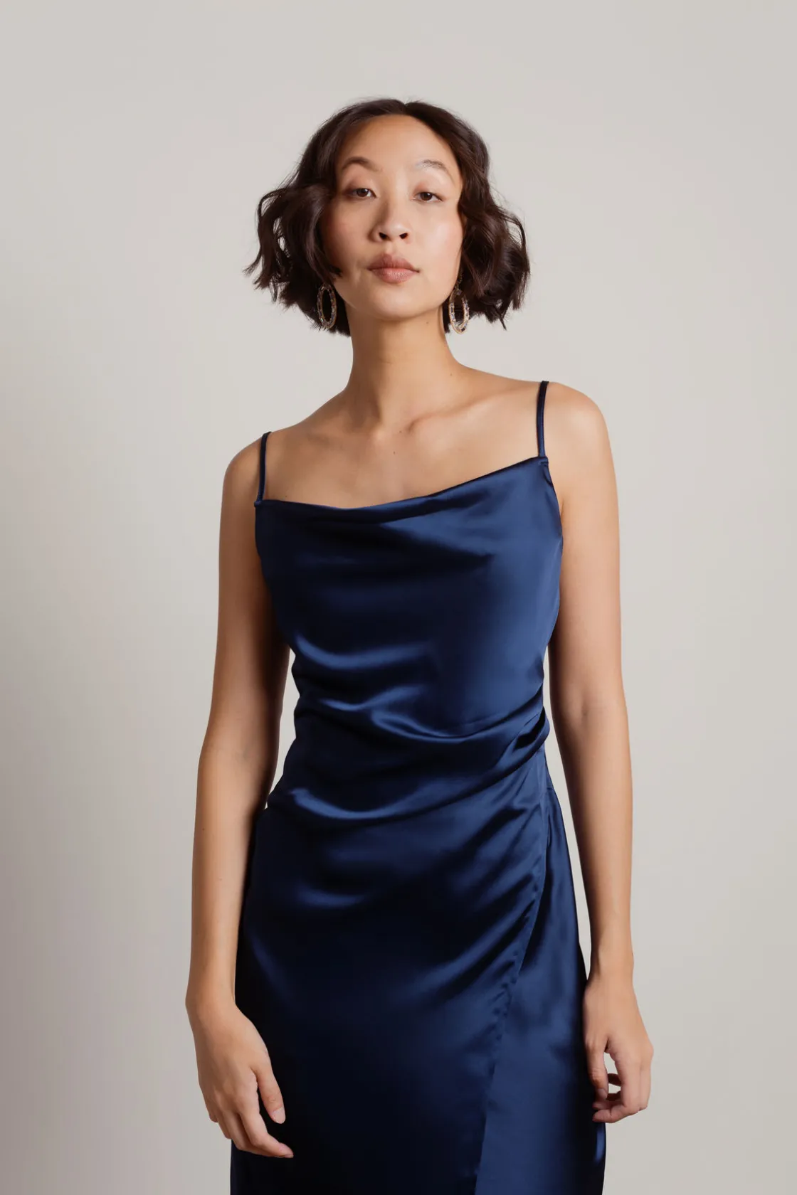 Tobi Maddy Satin Slit Midi Dress - Cabernet Red