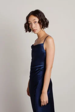 Tobi Maddy Satin Slit Midi Dress - Cabernet Red