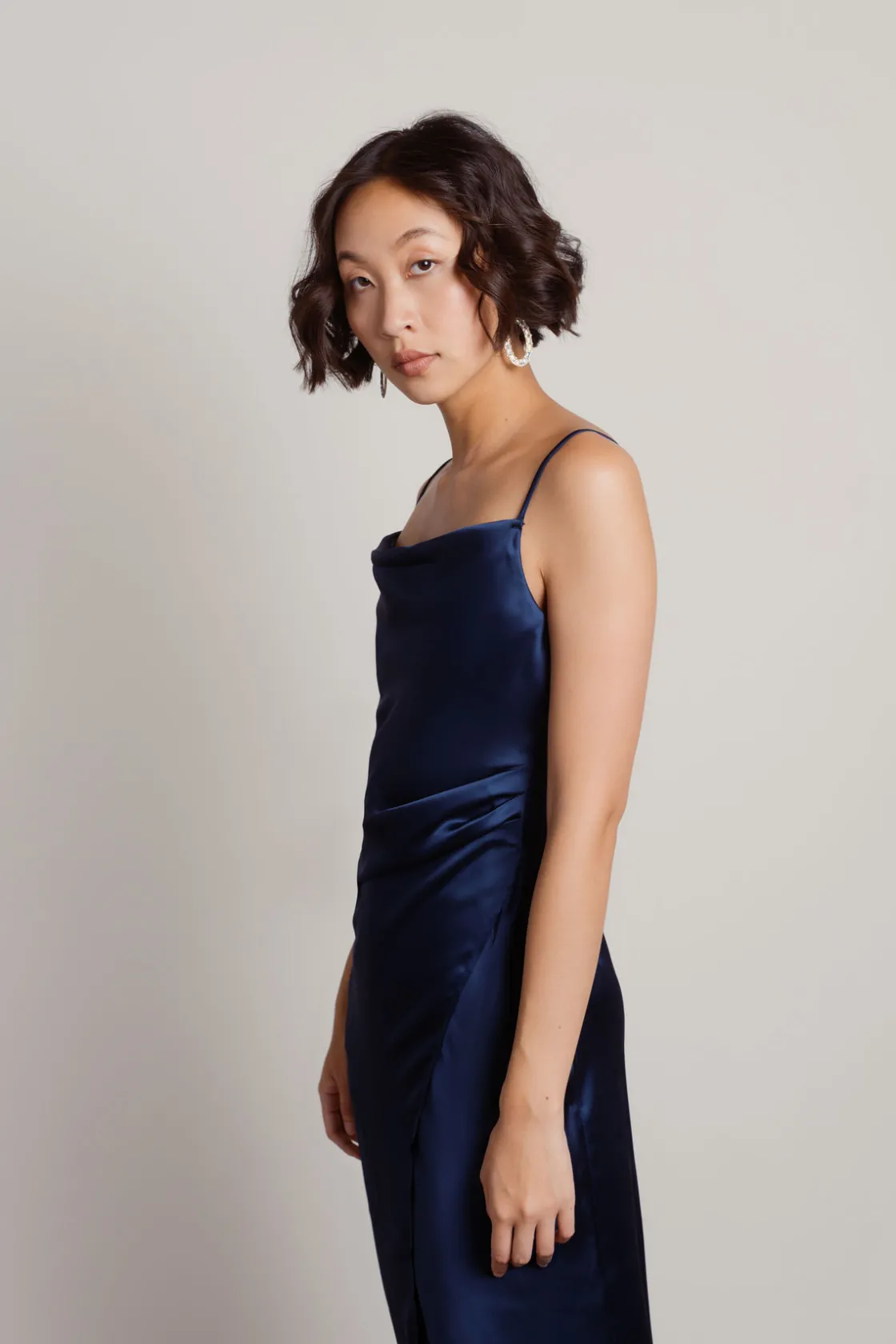 Tobi Maddy Satin Slit Midi Dress - Cabernet Red