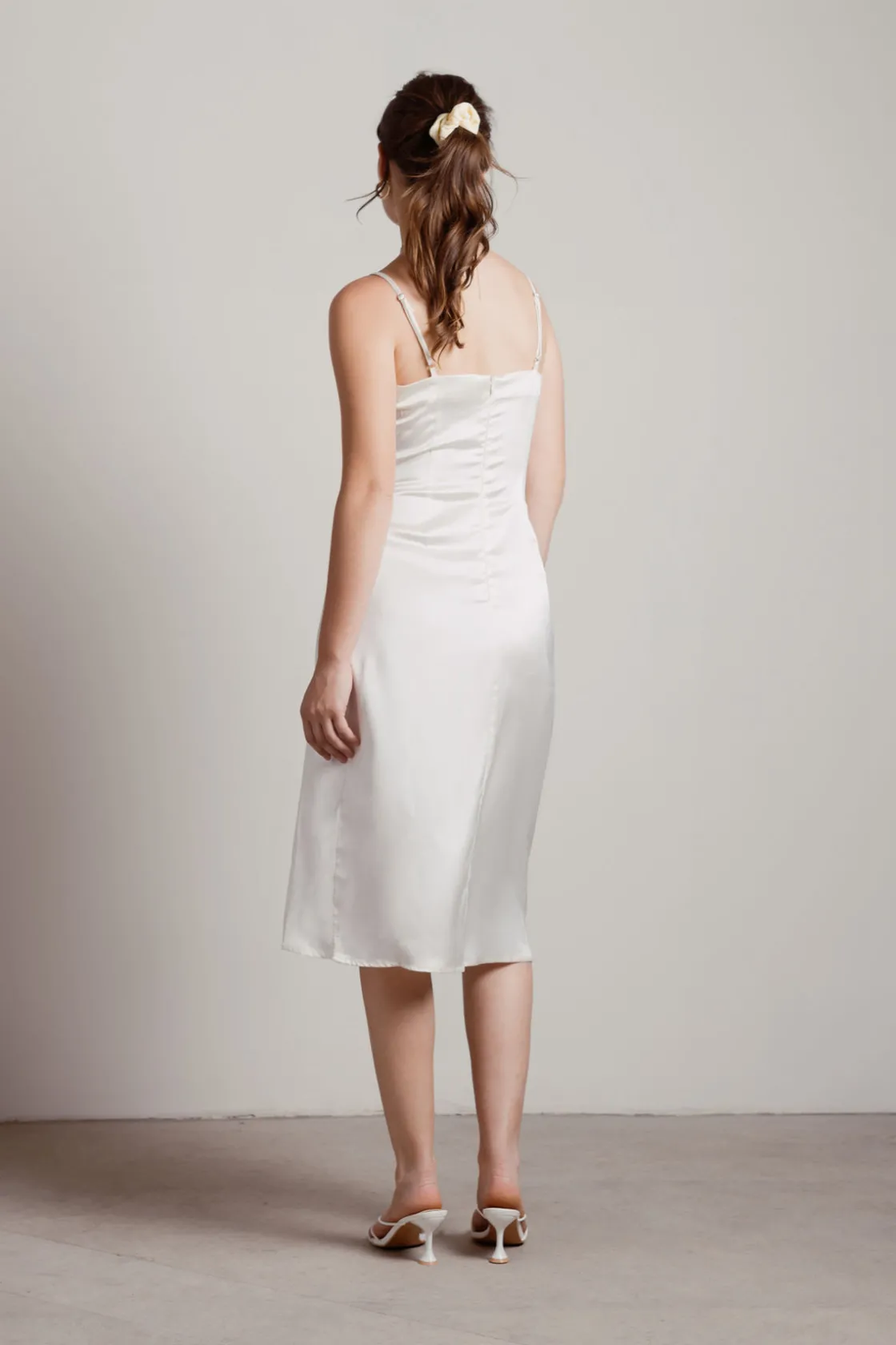 Tobi Maddy Satin Slit Midi Dress - Cabernet Red