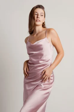 Tobi Maddy Satin Slit Midi Dress - Cabernet Red