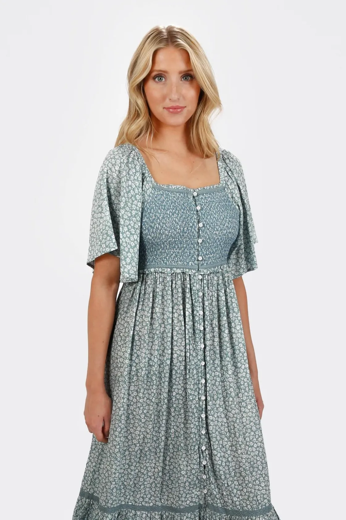Tobi Maeve Smocked Buttoned Midi Dress - Midnight