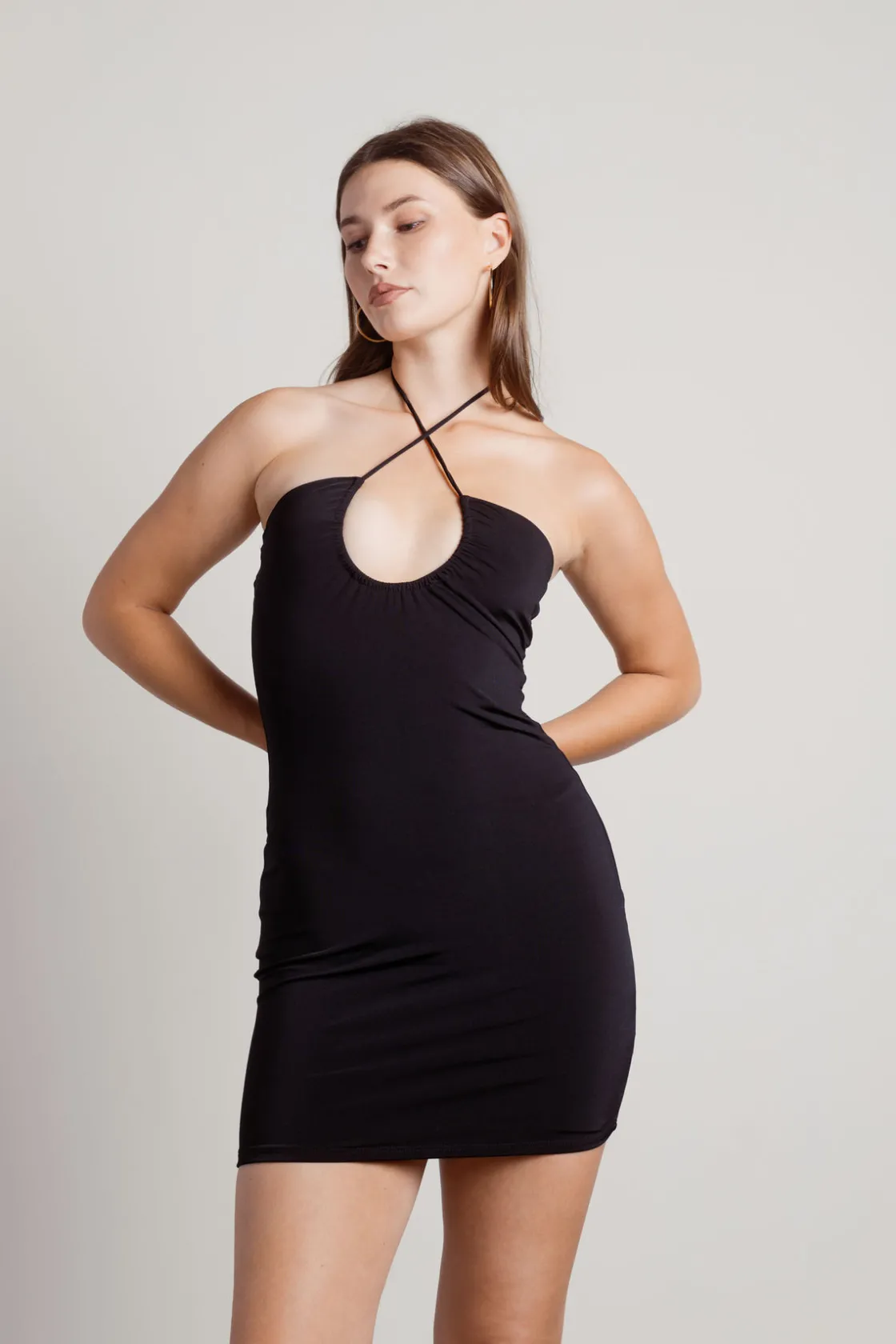 Tobi Mahalia Cross Halter Open Back Mini Dress - Black