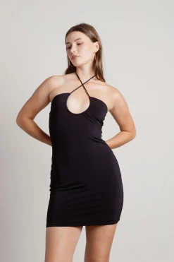 Tobi Mahalia Cross Halter Open Back Mini Dress - Black