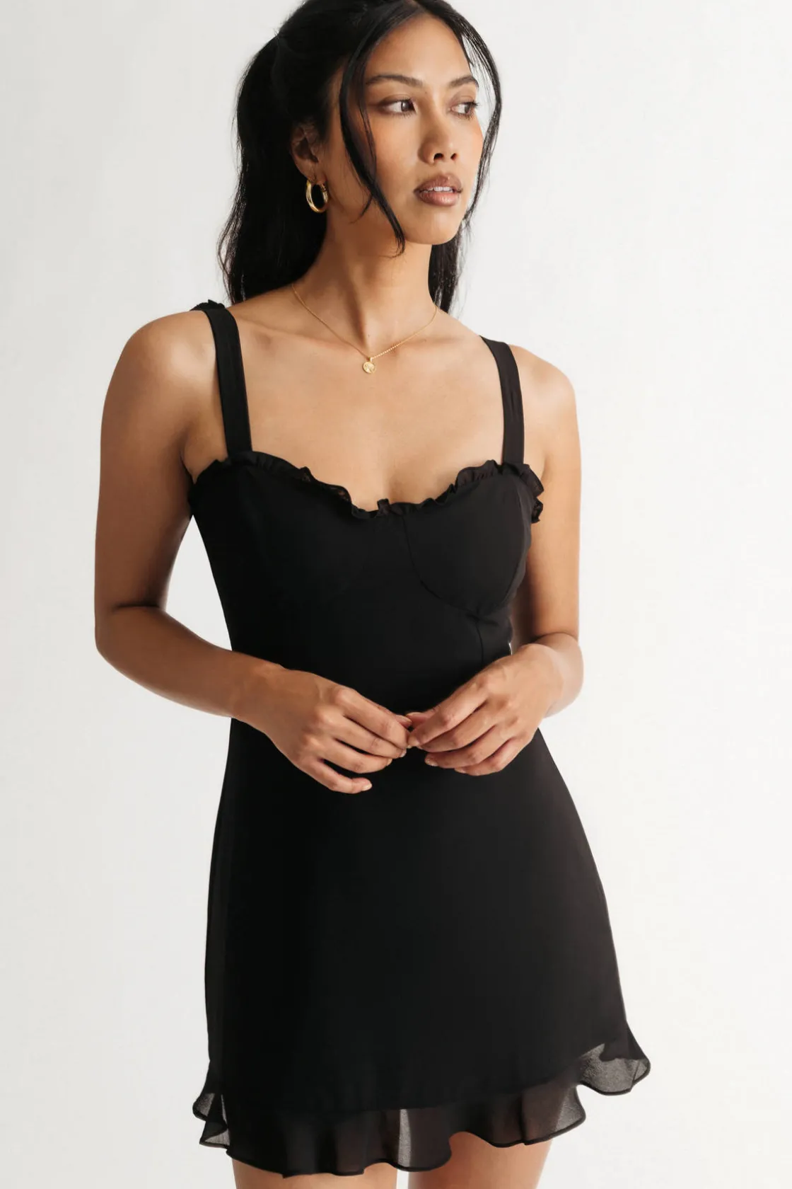 Tobi Maila Ruffle Shoulder Tie Mini Dress