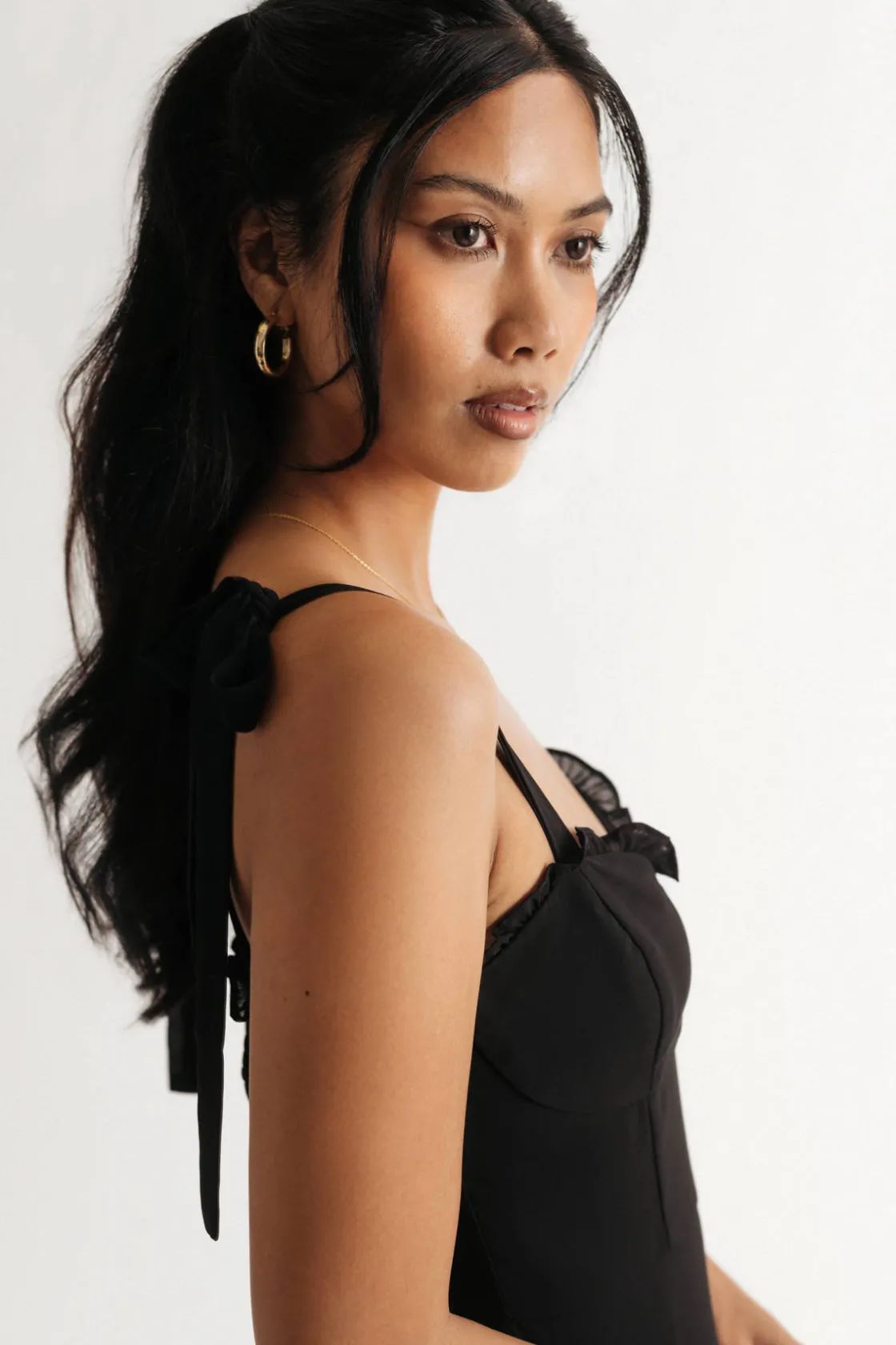 Tobi Maila Ruffle Shoulder Tie Mini Dress