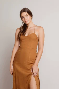 Tobi Maison Halter Slit Midi Dress - Oatmeal