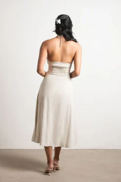 Tobi Maison Halter Slit Midi Dress - Oatmeal