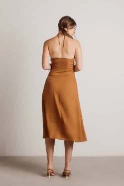 Tobi Maison Halter Slit Midi Dress - Oatmeal