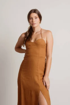 Tobi Maison Halter Slit Midi Dress - Oatmeal