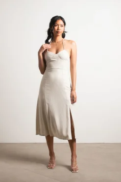 Tobi Maison Halter Slit Midi Dress - Oatmeal
