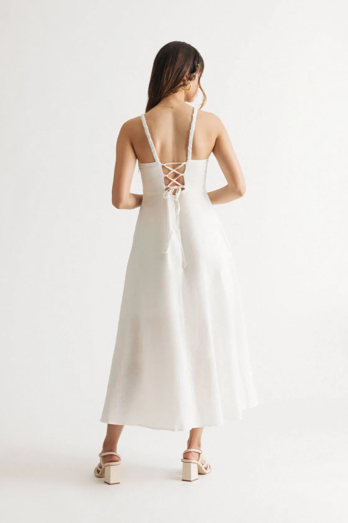 Tobi Maiya Lace Up Back Midi Dress With Pockets