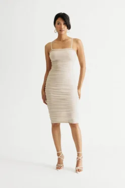 Tobi Make Your Move Metallic Ruched Midi Dress - Black