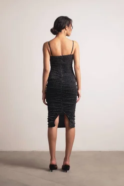 Tobi Make Your Move Metallic Ruched Midi Dress - Black