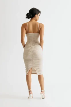 Tobi Make Your Move Metallic Ruched Midi Dress - Black