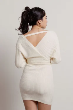Tobi Marie Off The Shoulder Sweater Mini Dress - Beige