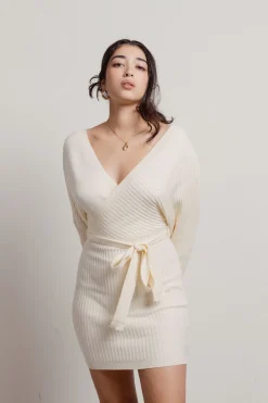 Tobi Marie Off The Shoulder Sweater Mini Dress - Beige