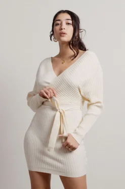 Tobi Marie Off The Shoulder Sweater Mini Dress - Beige