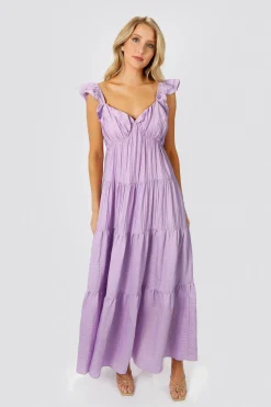 Tobi Mary Jane Tiered Ruffled Sleeves Maxi Dress - Teal