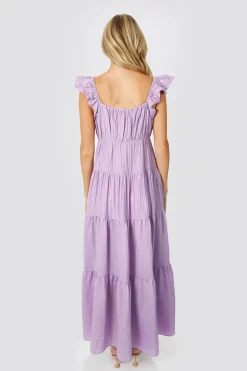 Tobi Mary Jane Tiered Ruffled Sleeves Maxi Dress - Teal
