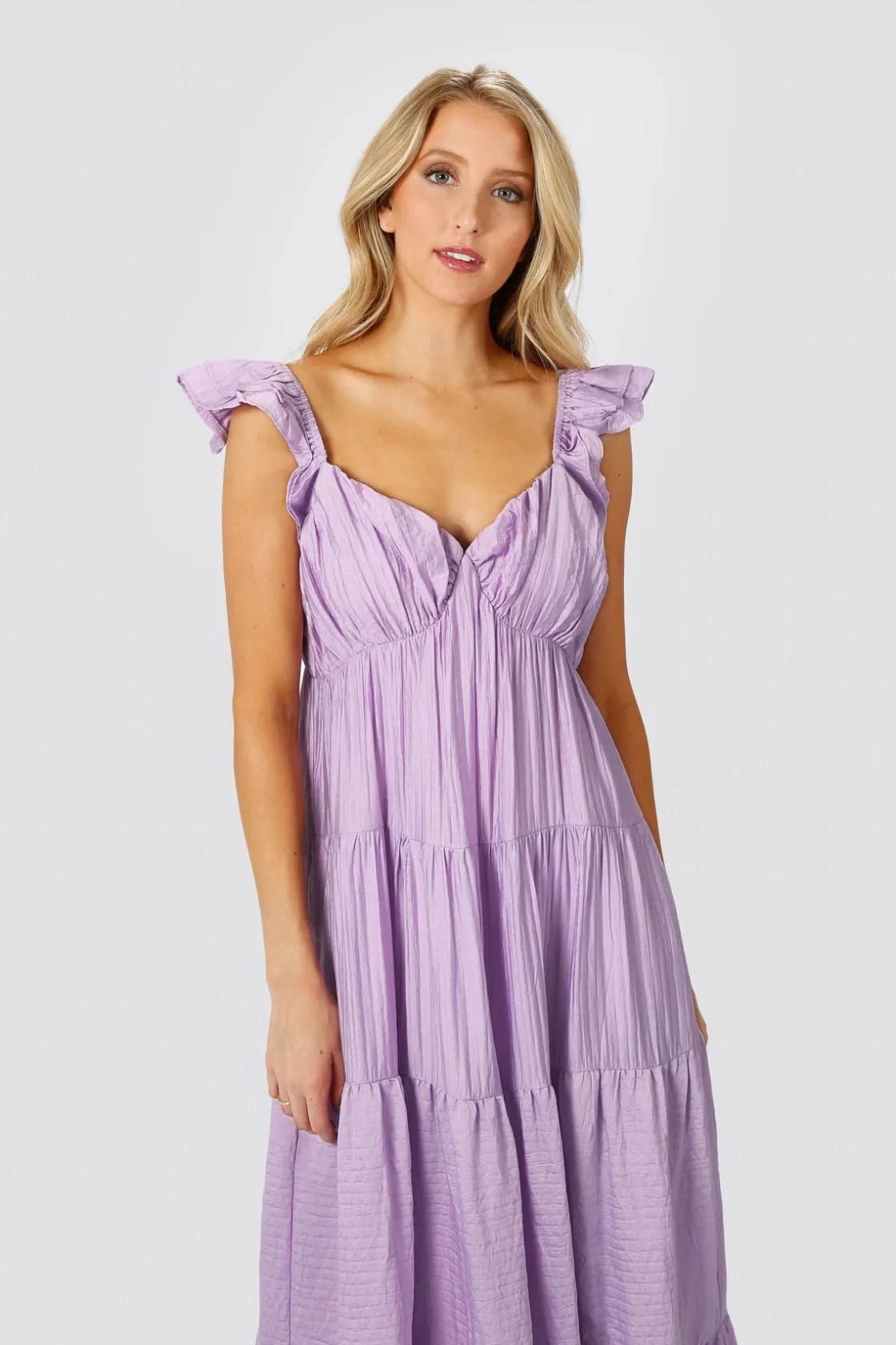 Tobi Mary Jane Tiered Ruffled Sleeves Maxi Dress - Teal