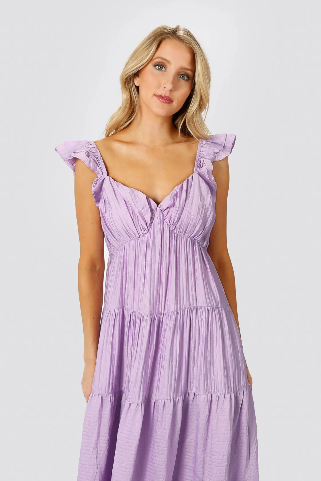 Tobi Mary Jane Tiered Ruffled Sleeves Maxi Dress - Teal