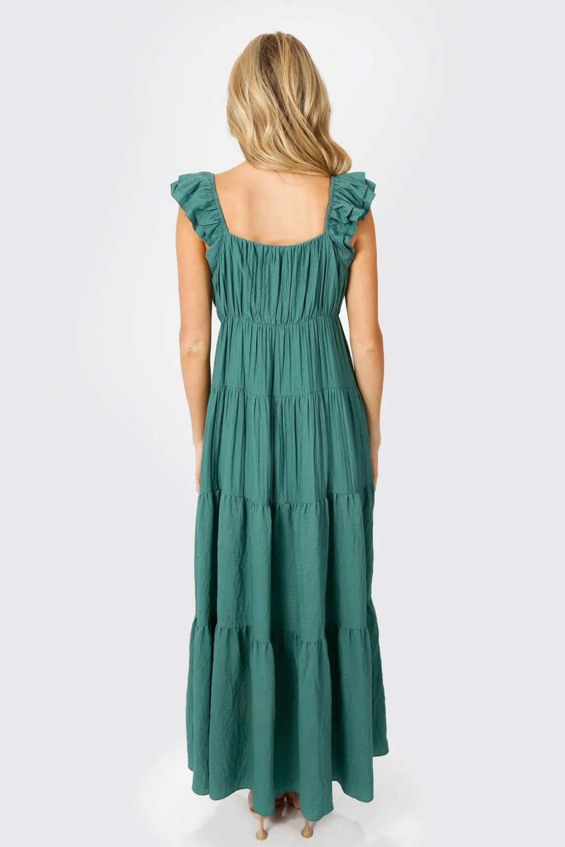 Tobi Mary Jane Tiered Ruffled Sleeves Maxi Dress - Teal