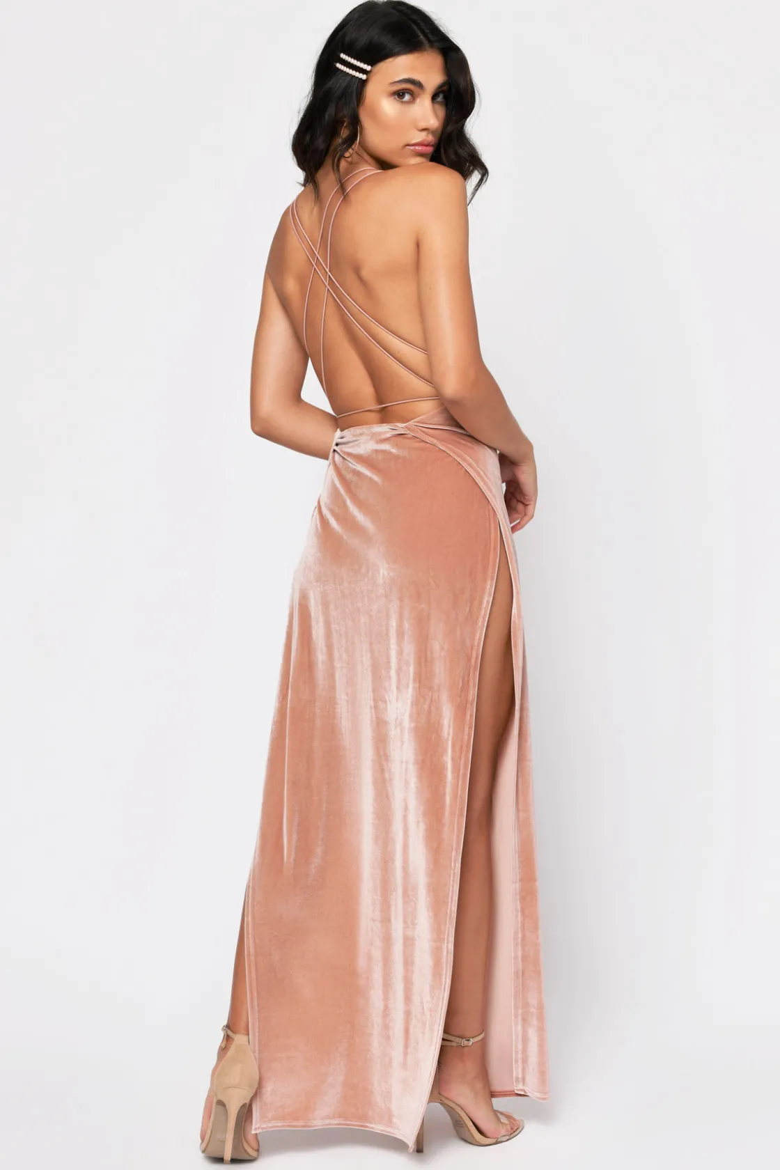 Tobi Maxine Strappy Velvet Maxi Dress -