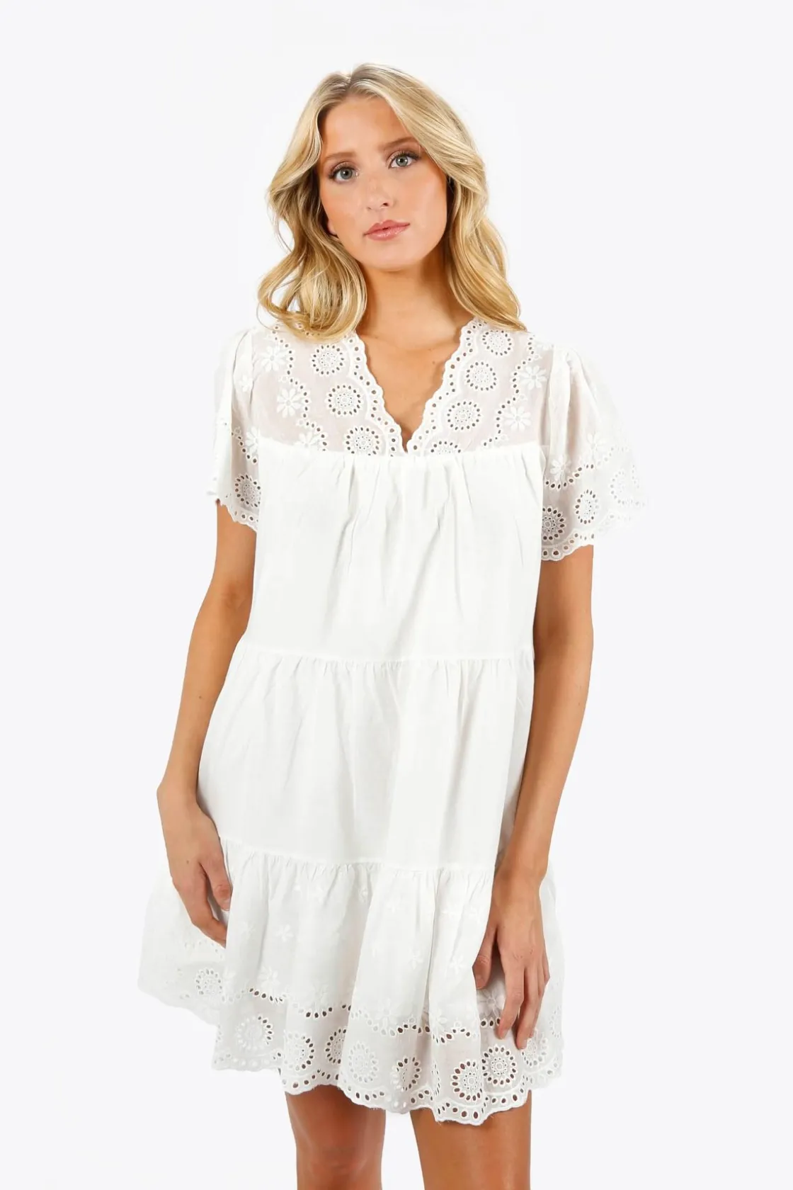 Tobi Meagan Eyelet Tiered Mini Dress -