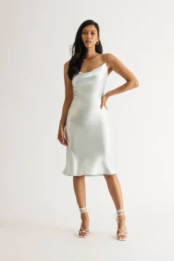 Tobi Meet You There Satin Open Back Midi Dress - Black