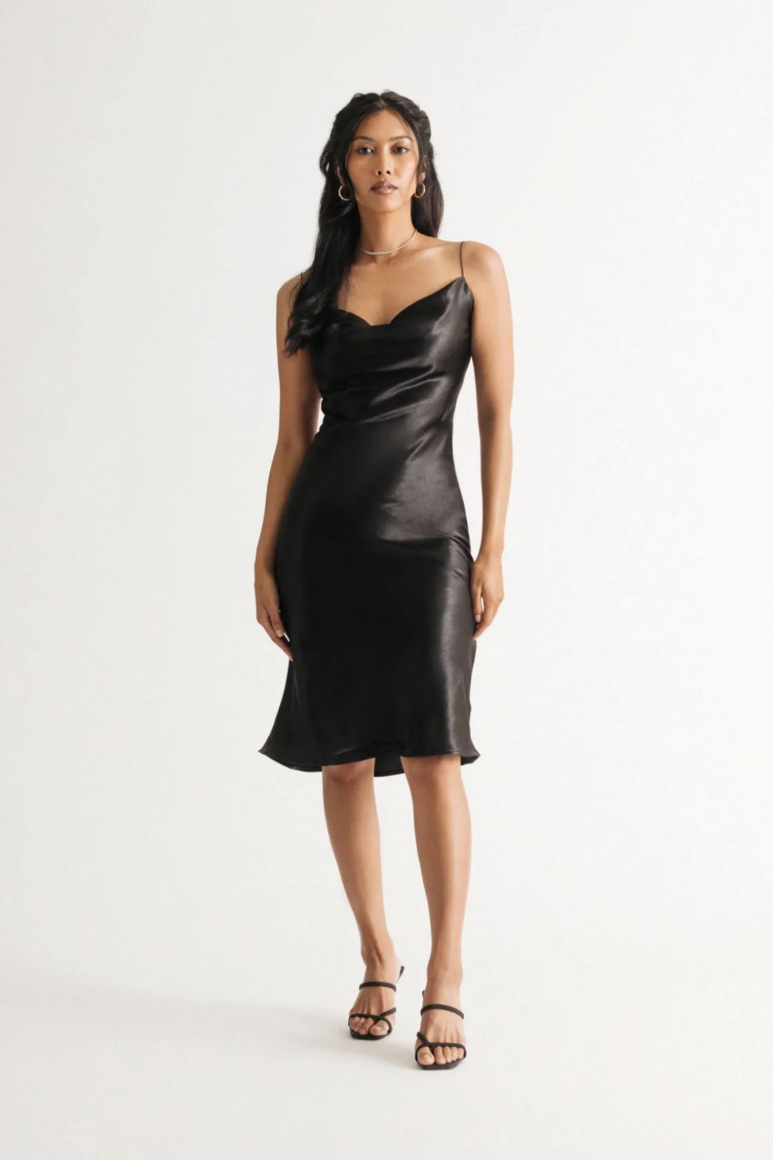 Tobi Meet You There Satin Open Back Midi Dress - Black