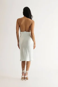Tobi Meet You There Satin Open Back Midi Dress - Black