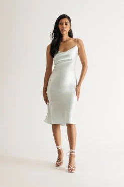 Tobi Meet You There Satin Open Back Midi Dress - Black