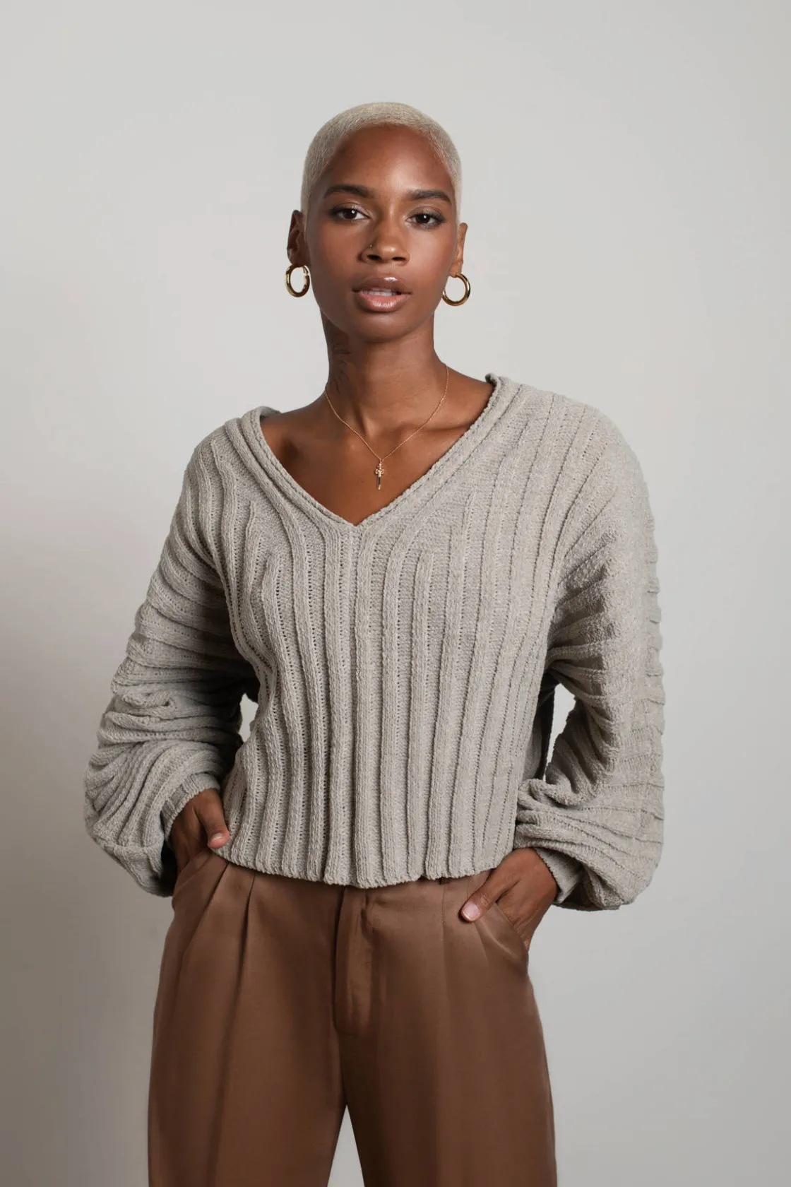 Tobi Mei Ribbed Knit Sweater -