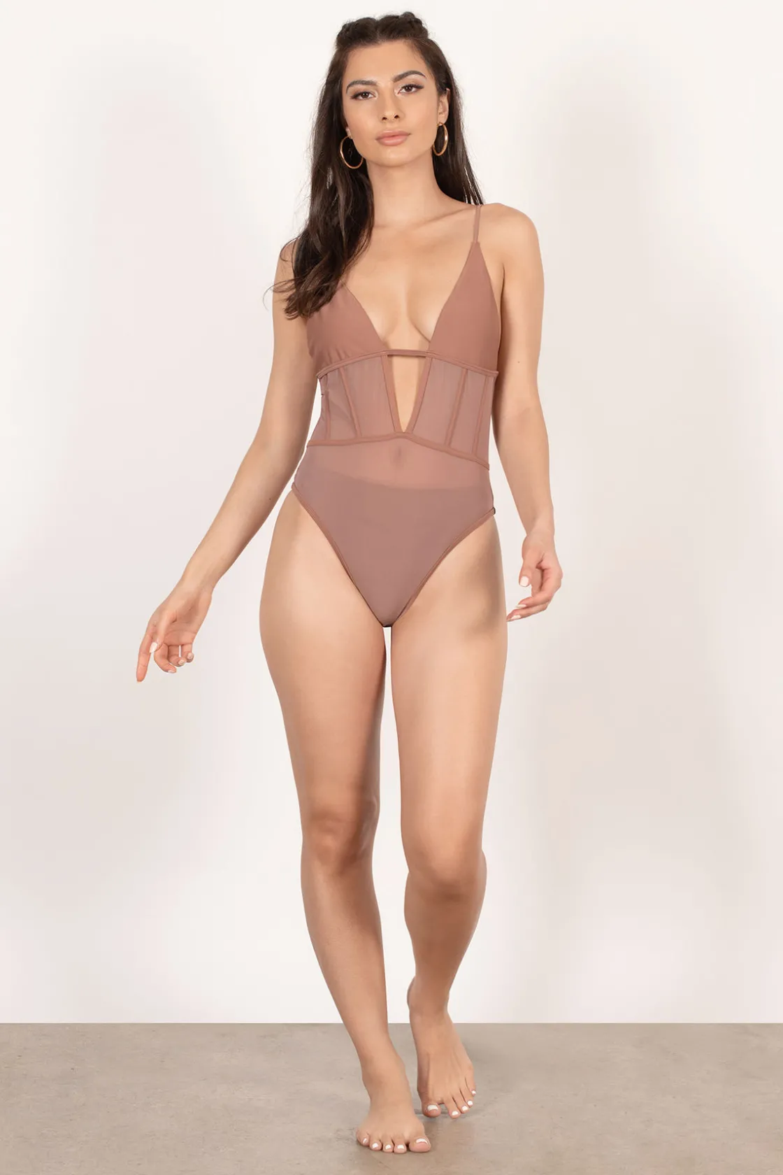 Tobi Mesh Around Corset One Piece Swimsuit - Dark Rose
