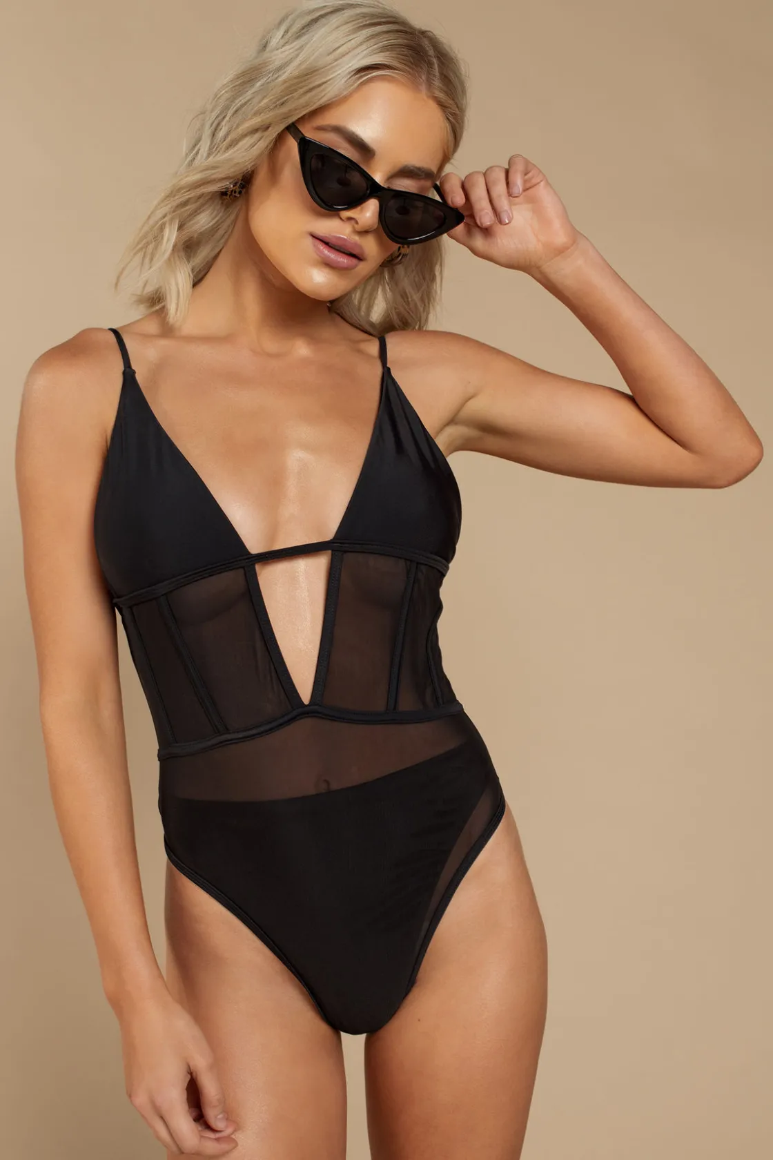 Tobi Mesh Around Corset One Piece Swimsuit - Dark Rose