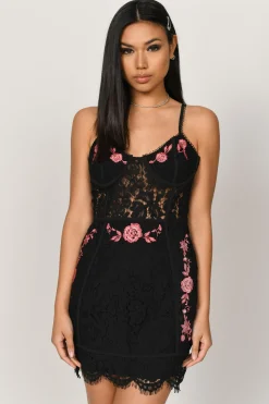 Tobi Mia Lace Bustier Mini Dress - Black