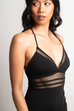 Tobi Midnight Hour High Slit Mesh Paneled Maxi Dress