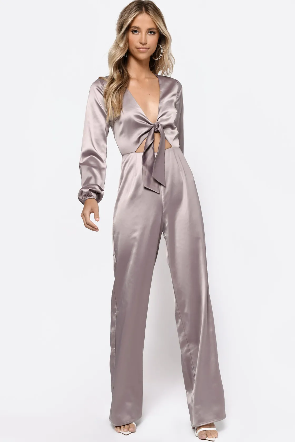 Tobi Mila Front Tie Jumpsuit - Taupe