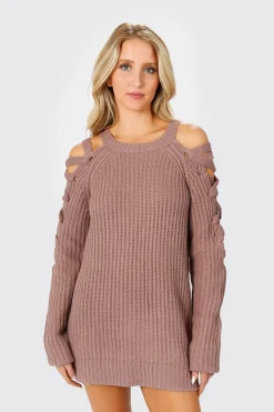 Tobi Miracle Lace Up Sweater Mini Dress - Wine