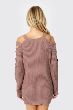 Tobi Miracle Lace Up Sweater Mini Dress - Wine