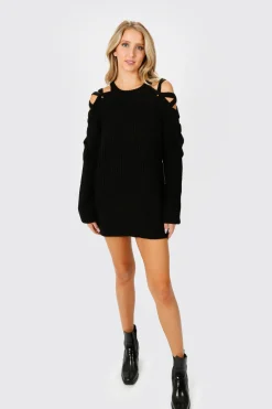 Tobi Miracle Lace Up Sweater Mini Dress - Wine