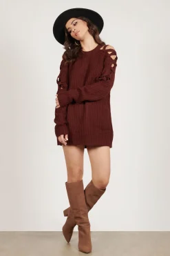 Tobi Miracle Lace Up Sweater Mini Dress - Wine