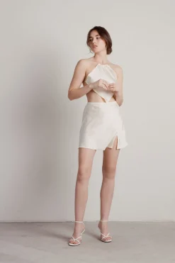 Tobi Misi Satin Crop Top And Mini Skirt Set -