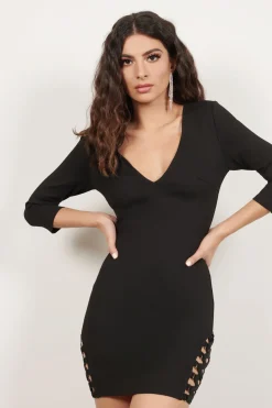 Tobi Miss Me Much Plunging Lace Up Mini Dress -